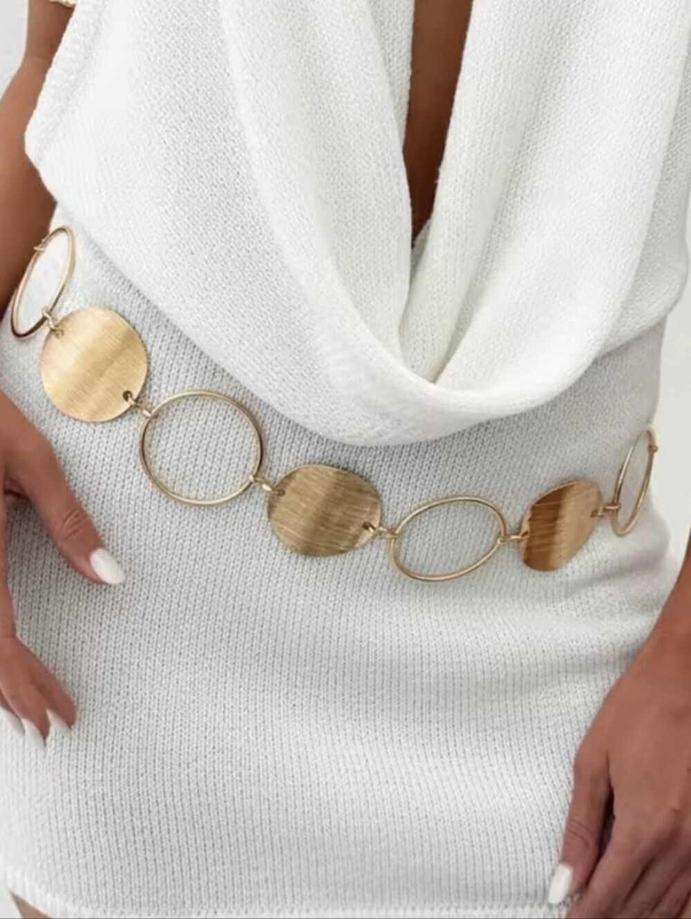 New! Gold Disc Chain Belt • Boho Geometric Statement O-Ring OS ( R4-2 ) • NWOT